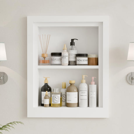 Solid Wood 14 X 18 Recessed Medicine Cabinet,2-Tier, Medicine Cabinet Organizer,Wall Niche, Bathroom Wall Cabinet, recessed bathroom Cabinet,Recessed Wall Cabinet, Bathroom Cabinet With Storage, White BPMFDTNL