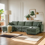 KEIKI 113.5" Modular Sectiona Corduroy Sofa Storage Ottoman, 6 Seat Sectional U Shaped Couches for Living Room Bedroom Office Apartment, Green KEIKI