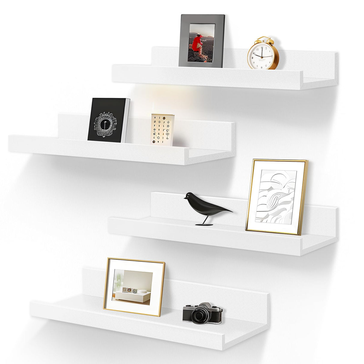LaVie Home Floating Shelves for Wall Storage Set of 4, 16 Inch Picture Ledge Shelf, White Wall Shelves with Lip for Kitchen, Bedroom, Bathroom, and Living Room LaVie Home
