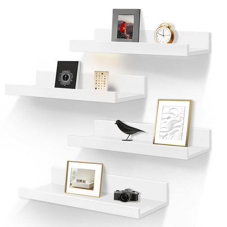 LaVie Home Floating Shelves for Wall Storage Set of 4, 16 Inch Picture Ledge Shelf, White Wall Shelves with Lip for Kitchen, Bedroom, Bathroom, and Living Room LaVie Home