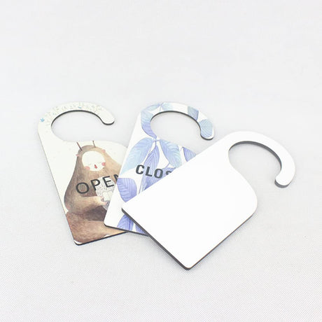 MR.R 5 Pieces Sublimation Blanks MDF Hardwood Blank Door Hang Tag,Door Sign Blank Wooden Hanger Plaque DIY Craft Project Message Notes Memo Board Door Knob Sign 9x4 inch MR.R