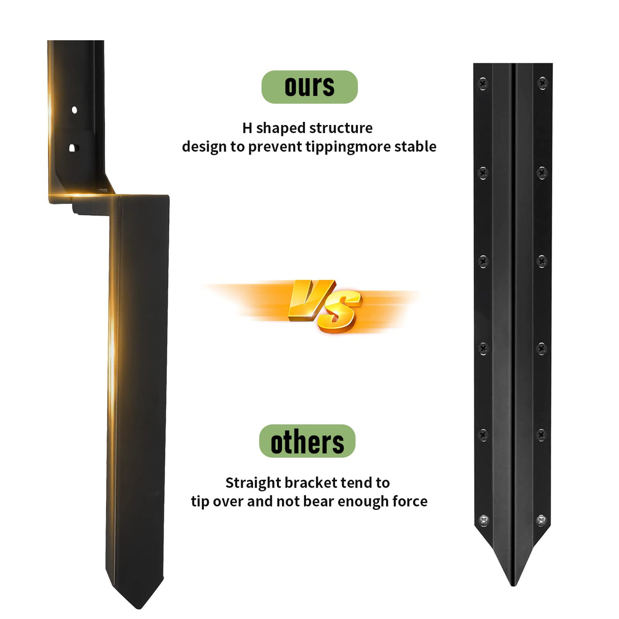 Nrspp Heavy Duty Steel Fence Post Repair Stakes, 2 Pcs Fence Post Anchor Single Ground Spike for Repair Tilted/Broken Wood Fence Post Black Nrspp