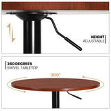 MoNiBloom Round Bar Table Adjustable Height, BistroTable with Black Leg and Base Pub Table 360° Swivel for Living Room Dining Room Bistro Cafe, 23.5" Diameter Red Wood Texture Top Cocktail Tables MoNiBloom