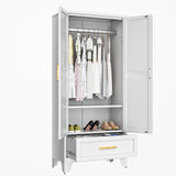 71 Farmhouse Metal Wardrobe Closet with Hanging Rod, 2 Barn Doors, Adjustable Shelves, Steel Armoire with Drawer for Home, Bedroom Black COFaR