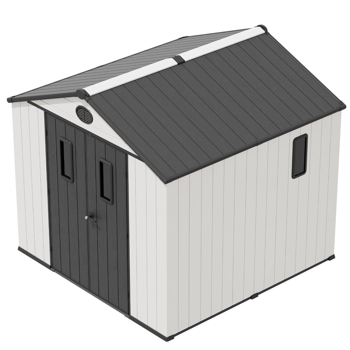 INTER HUT 8x6 Resin Outdoor Storage Shed with Floor, Plastic Tool Shed for Gardening, Patio, and Deck, White/Gray INTER HUT
