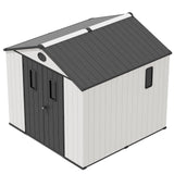 INTER HUT 8x6 Resin Outdoor Storage Shed with Floor, Plastic Tool Shed for Gardening, Patio, and Deck, White/Gray INTER HUT