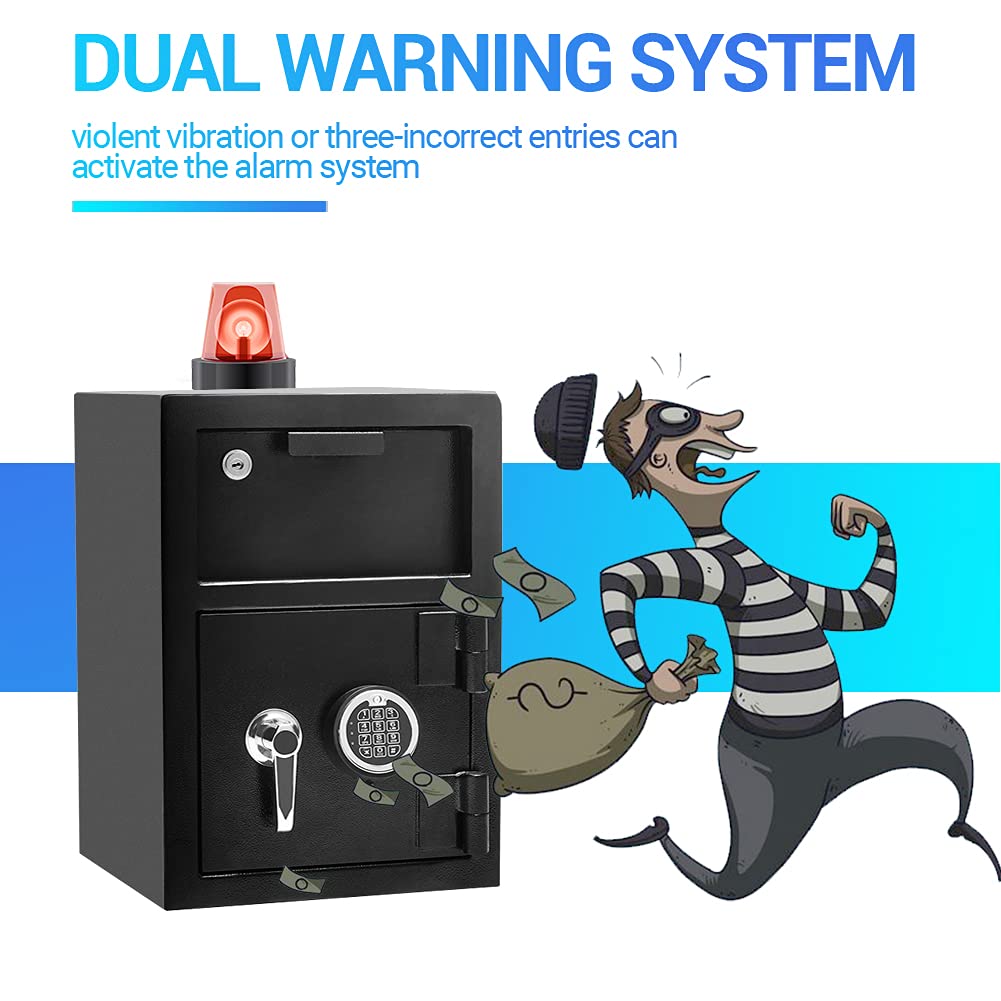 Greenvelly 80LBS Depository Safe with Drop Slot, 2.6 Cub Anti-Theft Cash Drop Safe with Electronic Lock for Home, Fire Proof Heavy-Duty Drop Box Waterproof, Depository Safe Box for Office Hotel 2 Keys Greenvelly