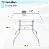 Square Outdoor Table, Patio Table with Umbrella Hole, Patio Dining Table with Tempered Glass, Outdoor Dining Tables, Square Patio Table for Balcony, Backyard, Poolside, Sunroom, Patio Tables, Black MKDLUFEI