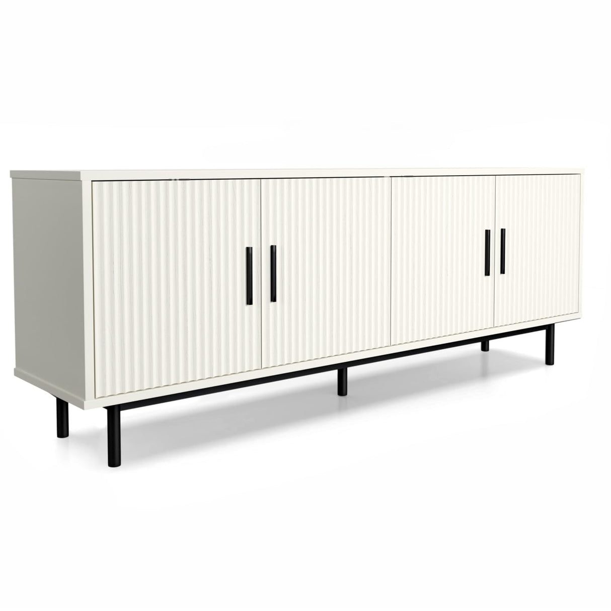 MUUEGM 70" Fluted TV Stand for TVs up to 80 Inches, Entertainment Center with Storage， Adjustable Shelf, Modern TV Console for Living Room and Bedroom, 70" W x 15.75" D x 25" H, White MUUEGM