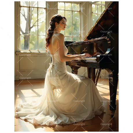 Romantic Paint by Numbers Kit for Adults - DIY Woman in White Dress Playing Piano Painting on Canvas 16x20 Inches, Acrylic Paint Set, Suitable for Beginners, Art for Home Decoration or Gifts DecorFriday