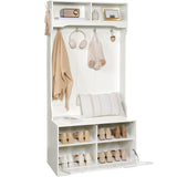 HOOBRO Hall Tree with Bench and Shoe Storage, Entryway Bench with Coat Rack and Shoe Cabinet, Flip-Down Cabinet Door, Coat Rack with Shoe Rack, for Mud Room, White WT84MT01 HOOBRO