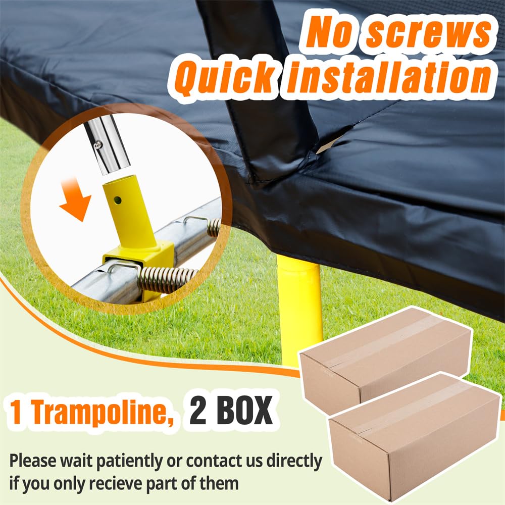 16FT Pumpkin Trampoline with Enclosure Net,Recreational Trampolines for Adults with Jump Game and Galvanized Steel Frame,Outdoor Trampoline with Ladder,Straight Poles Backyard Fun,Black+Yellow TRIPLE TREE