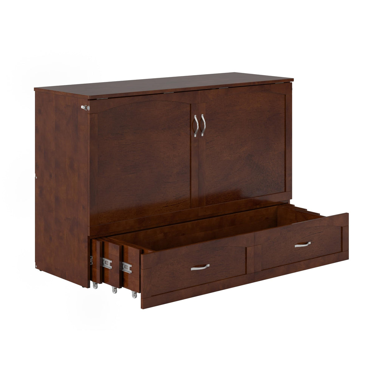 AFI, Marion Queen Wood Murphy Bed Chest with 6" Mattress, Storage Drawer, & Built-in Charger, Walnut AFI