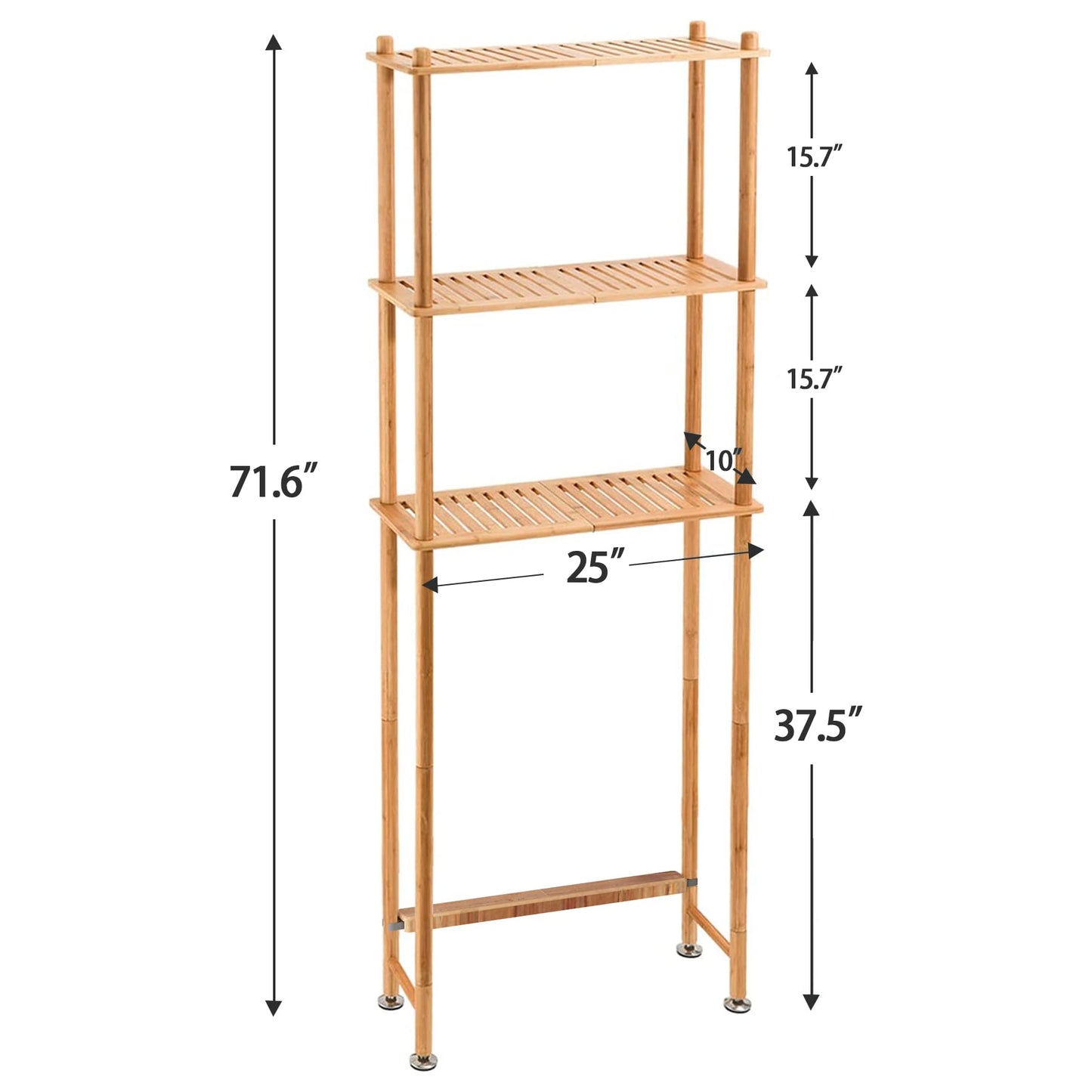 AmazerBath Over The Toilet Storage Shelf Bamboo, 3-Tier Over Toilet Organizer Rack, Freestanding Above Toilet Shelf for Bathroom, Laundry, Space Saver, Natural Color