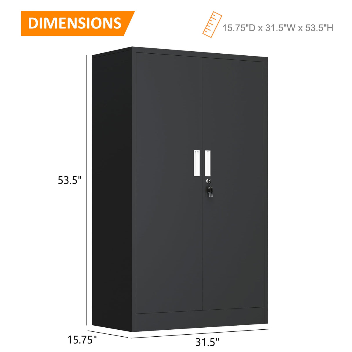 JINKUR Metal Storage Cabinet with Locking Doors and 3 Adjustable Shelves, Lockable Storage Cabinets for Home Office Garage Kitchen Pantry (Black) JINKUR