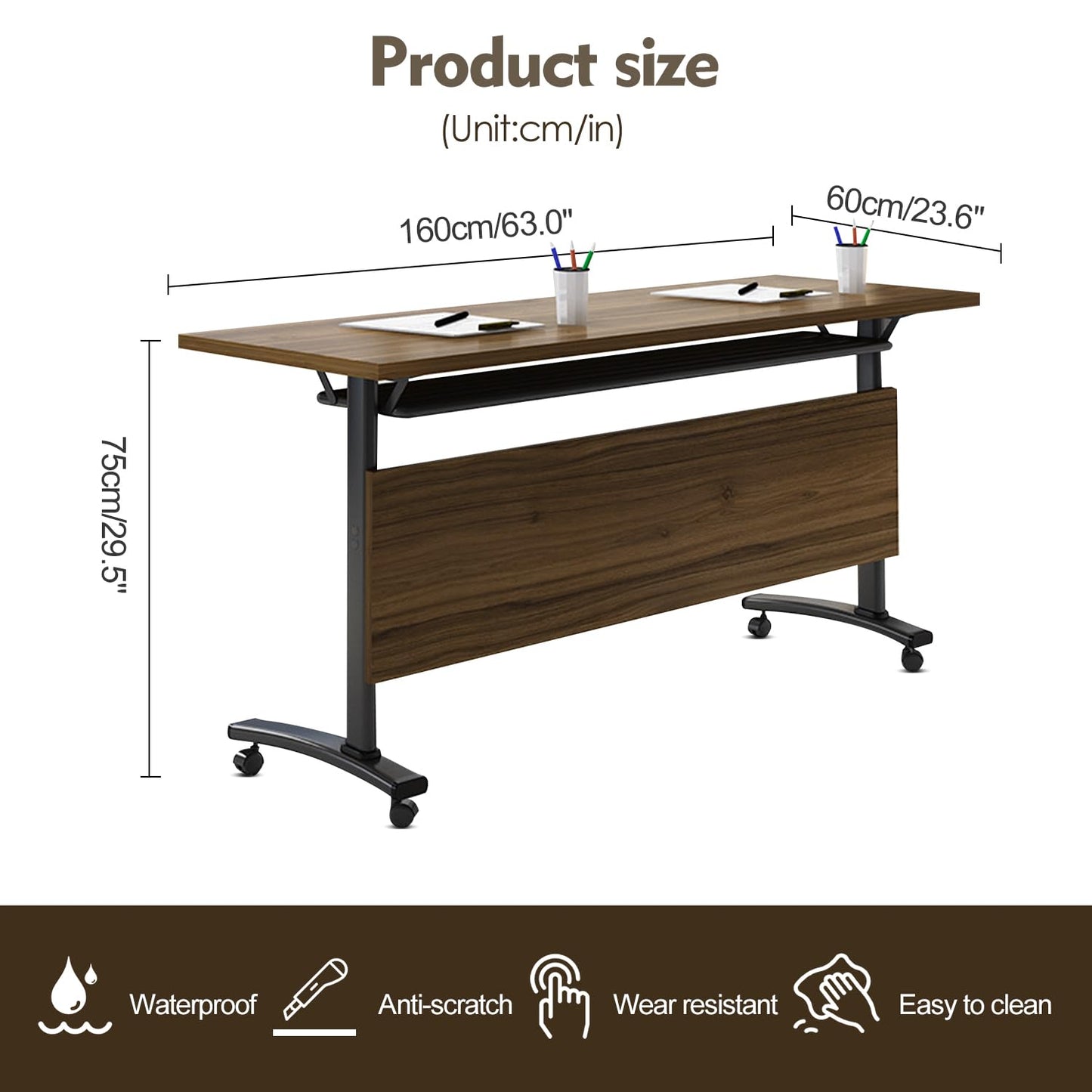 5.3FT Folding Conference Table with Lockable Wheels-Mobile Conference Room Table Foldable Meeting Table for Office Home Classroom Seminar Rooms-Durable,Space-Saving Design,Seats 2-10 People ( - WoodArtSupply