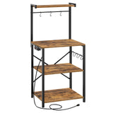 YATINEY Bakers Rack with Power Outlets, 4 Tier Microwave Stand, Coffee Bar Station with 6 S-Shaped Hooks, X-Shaped Back Support, for Kitchen, Dining Room, Living Room, Rustic Brown and Black HB21BR YATINEY