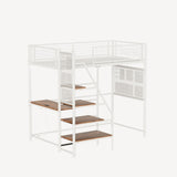LUMISOL Metal Loft Bed Twin Size, Heavy Duty Metal Loft Bed Frame with Desk, Staircase, Charging Station and LED Lighting for Bedroom, Dormitory, White LUMISOL