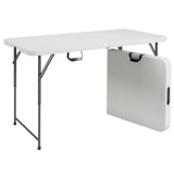 Techni Home Height Adjustable 4 FT Granite White Folding Table – Premium 4 Foot Folding Table Ideal for Camping, Picnic, Party or as Kids Table Techni Home