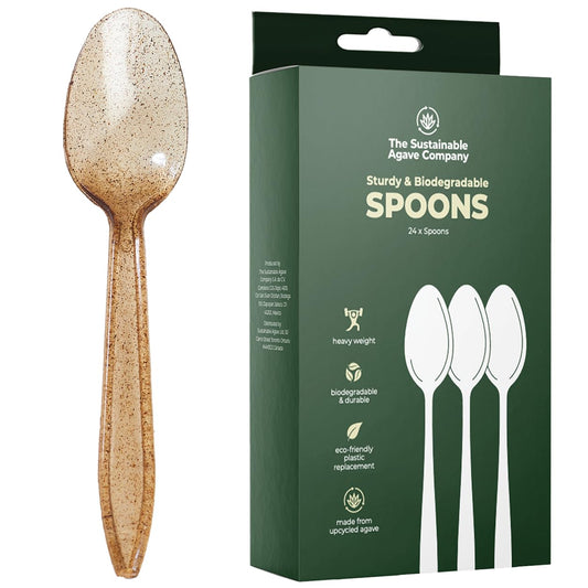 Sustainable Agave Co - Agave Fiber Spoons - 24 Count - Biodegradable, Plant-Based, Made With Upcycled Materials - Brown, Bulk