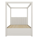 Modern Upholstered Canopy Platform Bed with Trundle & Storage Drawers - Full Size in Beige/Linen RUNNA