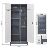 72.8"H Broom Closet Storage Cabinet, Utility Closet for Brooms and Mops, Cleaning Metal Storage Cabinet with Pegboard and Hanging Rod, Metal Cabinet with Doors and Adjustable Shelves，Garage，Grey-White SAFEFEVER