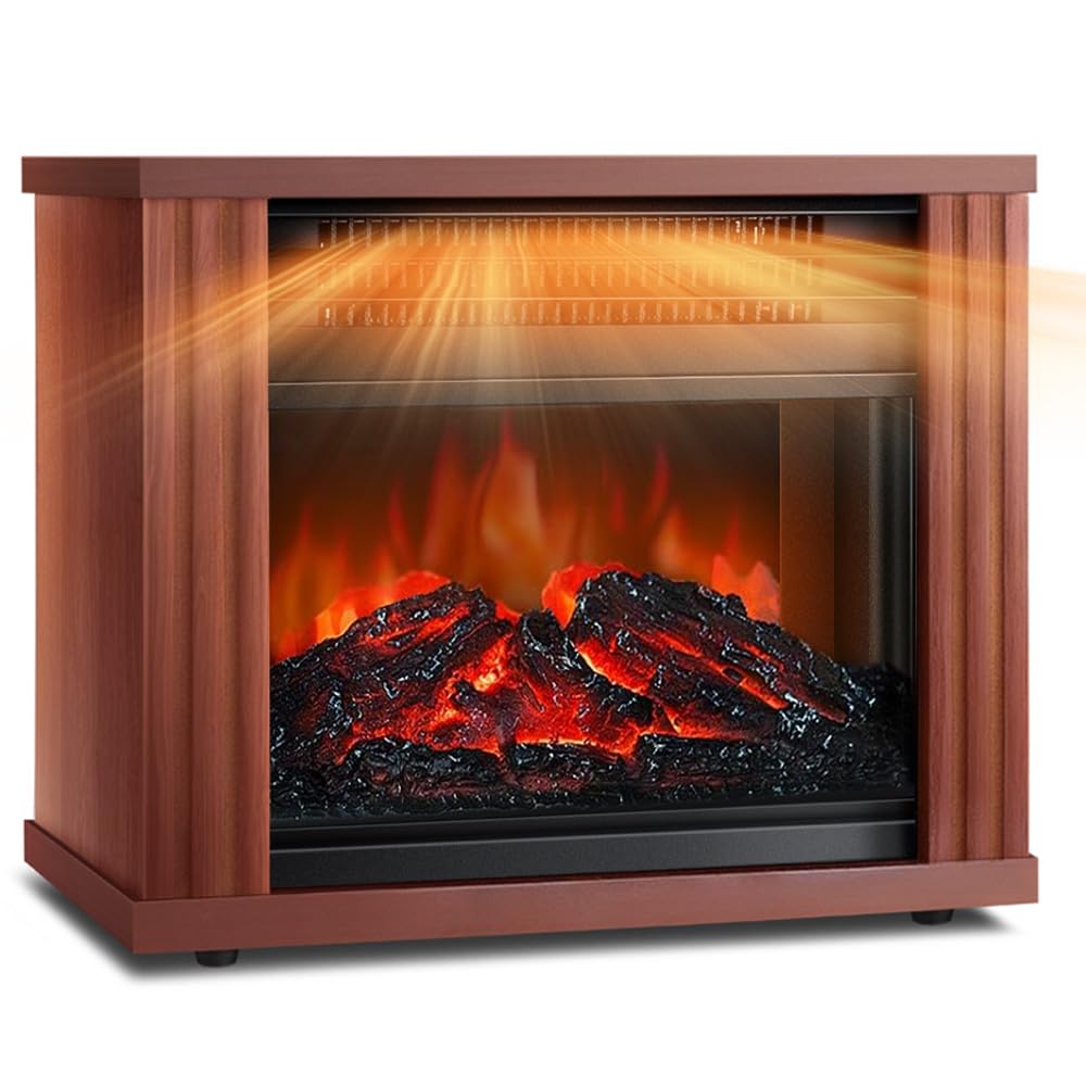 LifePlus Electric Fireplace Heater, Portable Wood Fireplace Stove with 3D Realistic Dancing Flame Effect, Tabletop Fireplace Space Heater Overheat Protection for Indoor Use Bedroom Office,1500W