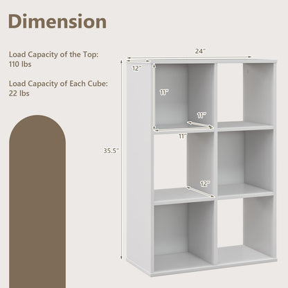 Giantex Modern 6-Cube White Bookcase - Versatile 4-Tier Freestanding Storage Shelf - WoodArtSupply