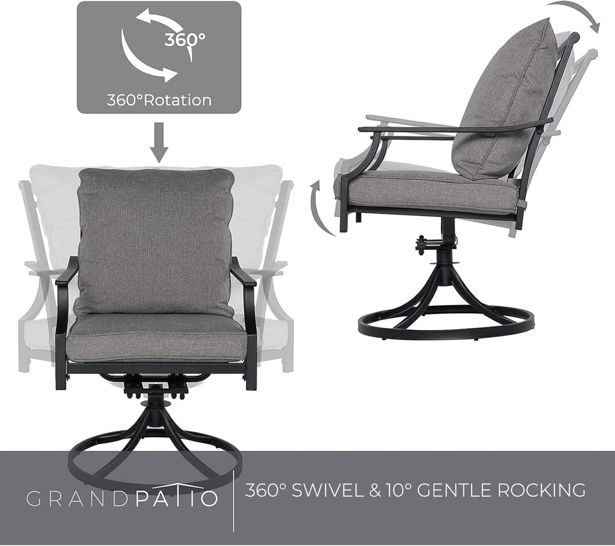 Grand patio 9-Piece Patio Dining Set for 8, E-Coated Outdoor Dining Set Swivel Patio Dining Chairs with Olefin Cushions & 1 Black Extendable Rectangular Faux Woodgrain Table for 6-8 Person Grand patio