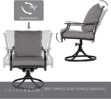 Grand patio 9-Piece Patio Dining Set for 8, E-Coated Outdoor Dining Set Swivel Patio Dining Chairs with Olefin Cushions & 1 Black Extendable Rectangular Faux Woodgrain Table for 6-8 Person Grand patio