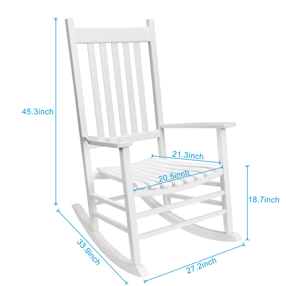 GnL Recsports Patio Rocking Chair, Outdoor Rocking Chair, Wood Porch Rocker, Wooden Rocking Chair for Adult for Garden, Lawn, Balcony, Backyard and Patio (1 White) GnL Recsports