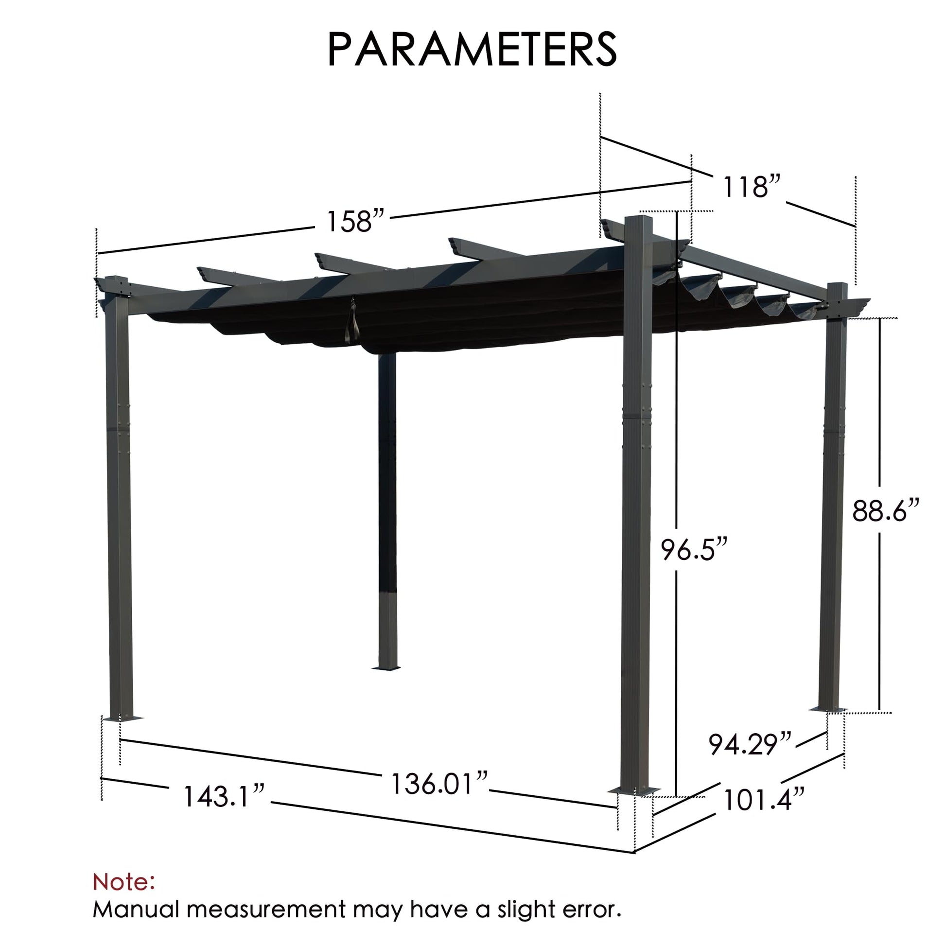 Kozyard Morgan Outdoor Retractable Pergola with Sun Shade Canopy Patio Aluminum Pergola Shelter for Backyard Deck Garden Modern Metal Grill Gazebo (10' x 13', Gray) - WoodArtSupply