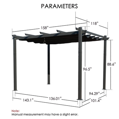 Kozyard Morgan Outdoor Retractable Pergola with Sun Shade Canopy Patio Aluminum Pergola Shelter for Backyard Deck Garden Modern Metal Grill Gazebo (10' x 13', Gray) - WoodArtSupply