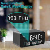 Andoolex Wooden Digital Alarm Clock with Wireless Charging, 0-100% Adjustable Brightness Dimmer and Alarm Volume, Weekday/Weekend Mode, Dual Alarm, Snooze, 12/24H, Wood LED Clock for Bedroom (Black) Andoolex