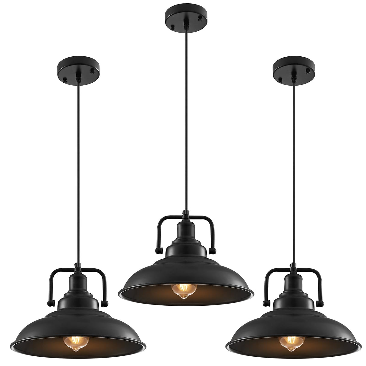 SESIMENT Black Pendant Light 12.5 inches 3 Packs, Farmhouse Pendant Light, Industrial Pendant Lighting, Kitchen Pendant Lights, Pendant Lights Kitchen Island for Dinning Room Entryway Barn SESIMENT