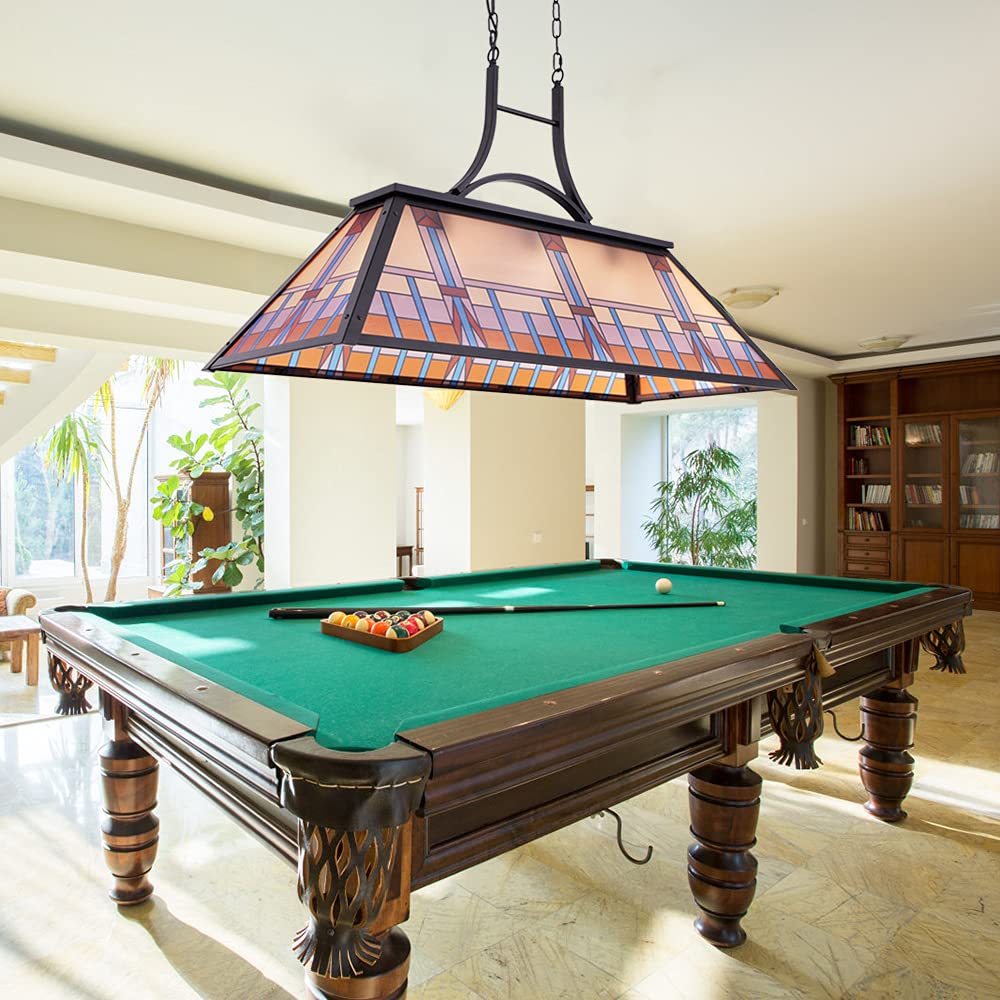 Tochic Vintage 3-Light Pool Table Light Pendant with Tiffany-Style Printed Shade for Game Room 7 ft/8 ft/9 Feet Snooker Billiards Light Man Cave Club Kitchen Island Bar Game Dinning Room TOCHIC