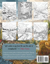Landscapes Coloring Book: 50 Simple Line Drawing Nature-scapes with Wide Spaces to Color For Relaxation, Anxiety relief, and Inner Peace WoodArtSupply