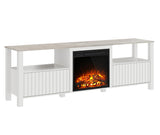 WAMPAT Fireplace TV Stand for 75 Inch TV, White Entertainment Center with LED Light, Modern TV Console Table for 80/70/65 inch TV with 4 Storages for Living Room, 70 Inch WAMPAT