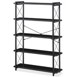 HCHQHS Bookshelf, 5-Tier Industrial Bookcase, Black Open Book Shelf, Freestanding Tall Bookshelves with Metal Frame HCHQHS
