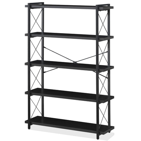 HCHQHS Bookshelf, 5-Tier Industrial Bookcase, Black Open Book Shelf, Freestanding Tall Bookshelves with Metal Frame HCHQHS