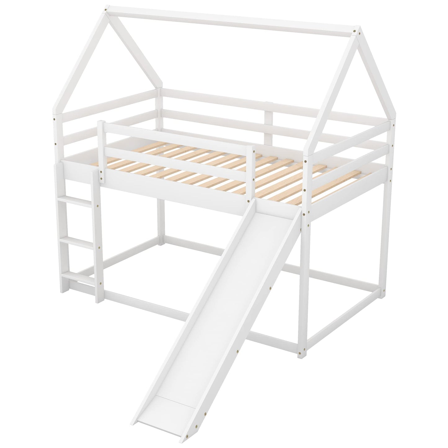 Morhome Twin Over Twin Bunk Bed with Slide & Playhouse Design - WoodArtSupply