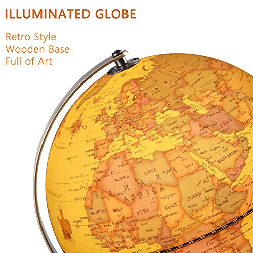 TTKTK Illuminated World Globe for Adults & Kids with Wooden Stand,Built in LED Lamp for Illuminated Night View Antique Globe for Home Décor and Office Desktop 8inch TTKTK