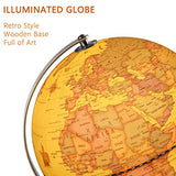 TTKTK Illuminated World Globe for Adults & Kids with Wooden Stand,Built in LED Lamp for Illuminated Night View Antique Globe for Home Décor and Office Desktop 8inch TTKTK