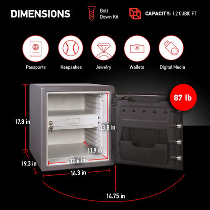 SentrySafe Waterproof and Fireproof Alloy Steel Digital Safe Box for Home with Code Button Keypad, 1.23 Cubic Feet, 17.8 x 16.3 x 19.3 Inches (exterior), SFW123GDC