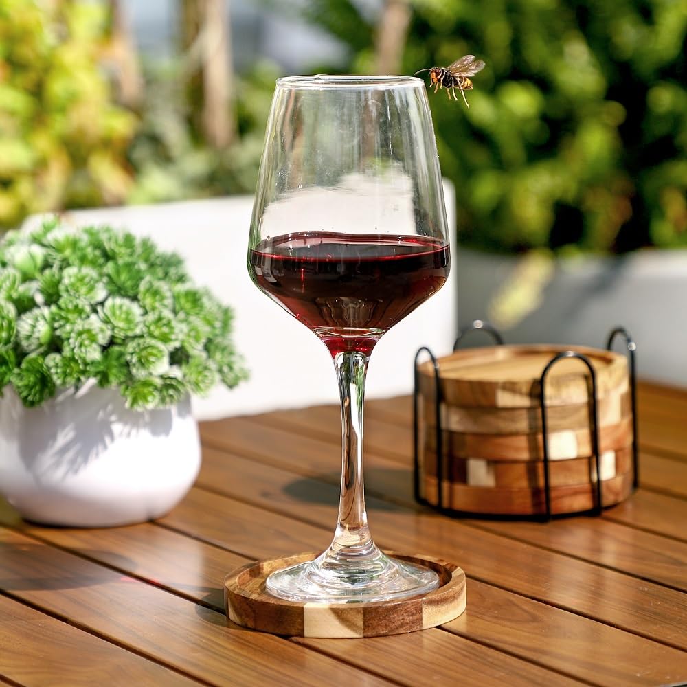 Acacia Wood Coasters for Drinks with Lip, Round Drink Coasters with Holder for Coffee Table Dining Table Wooden Table Coasters for Farmhouse Desk, Set of 6 WLWNWFT