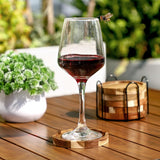 Acacia Wood Coasters for Drinks with Lip, Round Drink Coasters with Holder for Coffee Table Dining Table Wooden Table Coasters for Farmhouse Desk, Set of 6 WLWNWFT