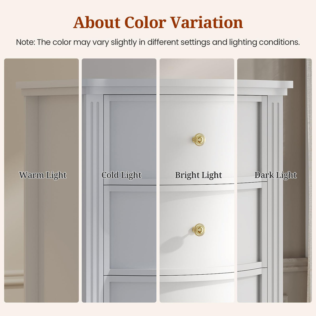 UPOSOJA AuraCurve Tall 5-Drawer Chest, Elegant Dresser with Five Arc Fronts, Roman Column Decor, Slim Floor Standing Storage Cabinet, 48.6x23.6x15.7 Inches(White, 5 Drawer) UPOSOJA