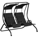 Outsunny Patio Swing Chair with 2 Separate Seats, Outdoor Swing Glider with Removable Canopy and Cup Holders, for Porch, Garden, Poolside, Backyard, Black Outsunny