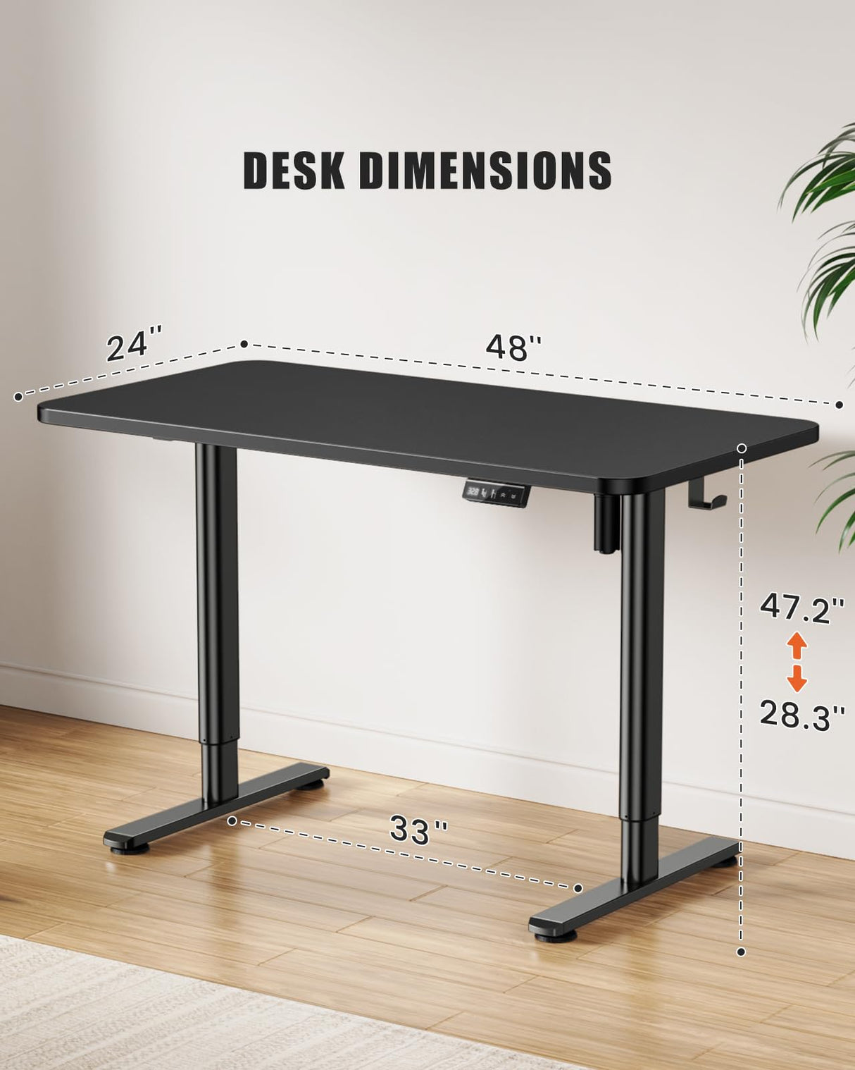 Flycity Electric Standing Desk Adjustable Height Stand Up Desk, 48" x 24" Sit Stand Desk, Low Noise Home Office Desk, Computer Desk with Whole-Piece Board, Child Lock & Memory Function, Black Flycity