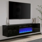 AMERLIFE Floating TV Stand with 36" Electric Fireplace, High Gloss Finish Wall Mounted Fireplace Entertainment Center with Storage for TVs Up to 78", Black AMERLIFE